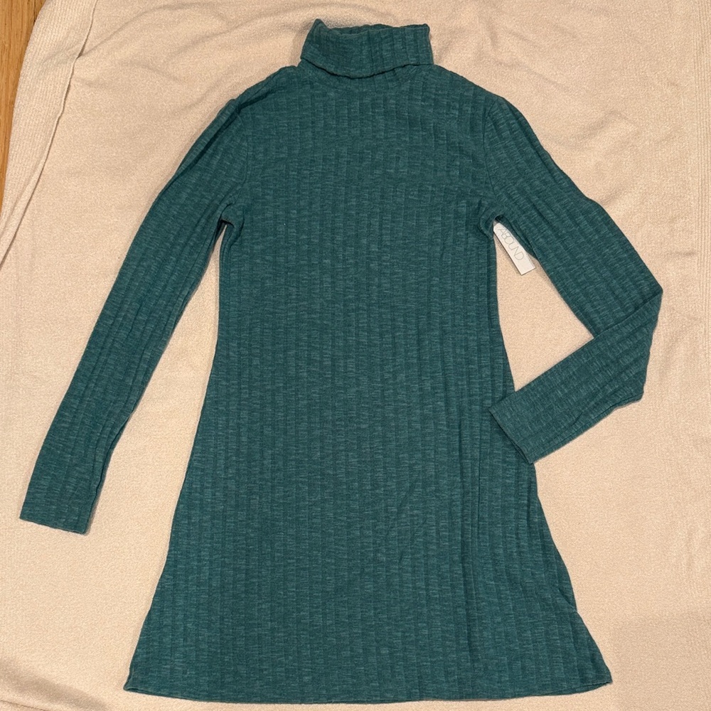 Teal Long Sleeve Turtleneck Sweater Dress